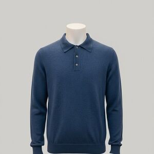 Jos. A. Bank Size L Mens Navy Blue 100% Merino Wool Polo Sweater Sig. Collection
